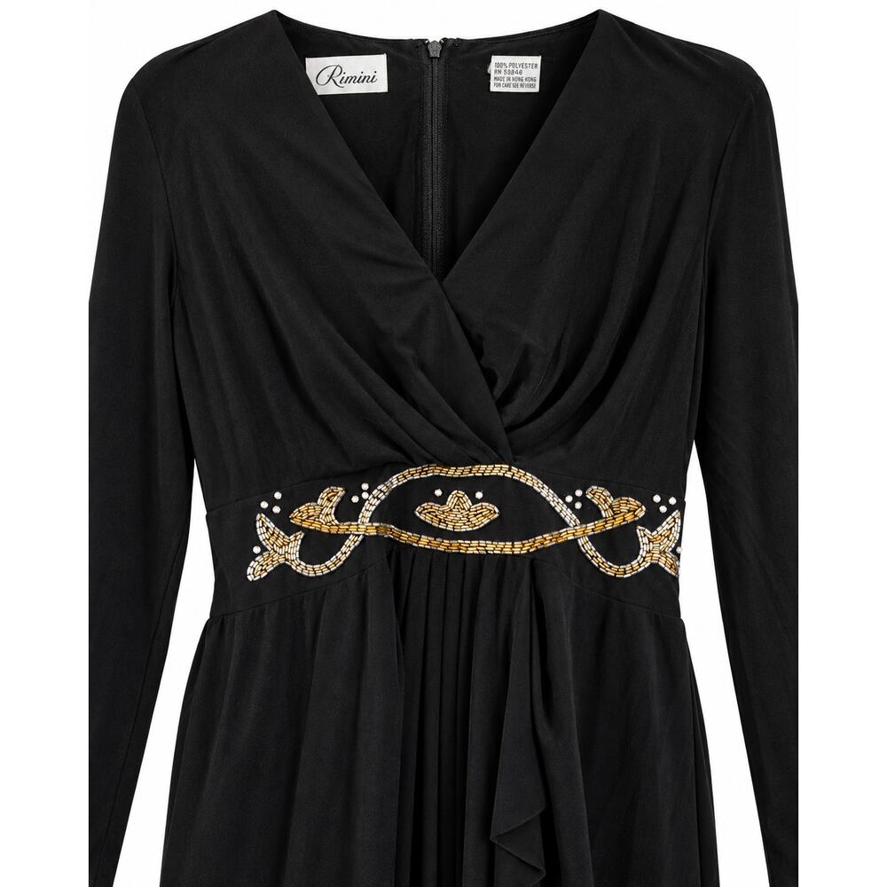 Vintage Rimini Black Beaded Draped Dress Hong Kong US 10 - Picture 3 of 5